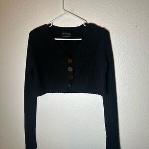 Urban Outfitters Black Buttoned Ribbed Crop Top Sweater